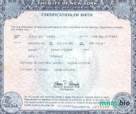 USA New York state narodziny certyfikat szablon w formacie PSD